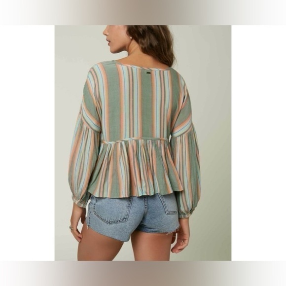 O'Neill Boho Striped Rosie Crop Top Long Sleeve Elastic Band Tie Front Medium - Picture 5 of 11